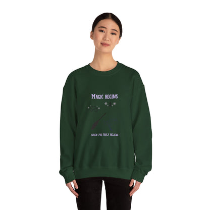 Magic Begins Sweatshirt - Cozy Unisex Crewneck, Perfect for Gifts, Spirituality, Comfort Wear, Casual Everyday Style - MaisonThreadory