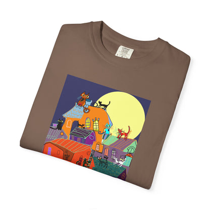 Moonlit Canine Adventure T-Shirt, Unisex Dog Lover Tee, Garment-Dyed Graphic Top, Pet-Themed Gift, Casual Wear