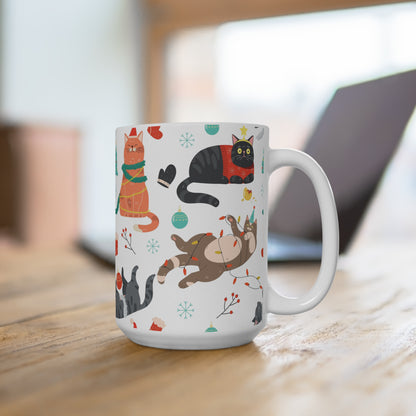 Holiday Cats 15oz Coffee Mug — Cute Christmas Cat Pattern