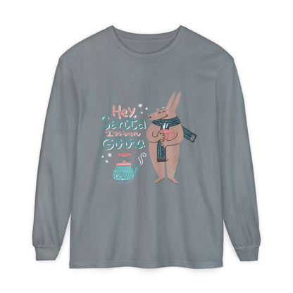 Hey Santa I’ve Been Good Long Sleeve T-Shirt — Cute Bunny Christmas Holiday Top