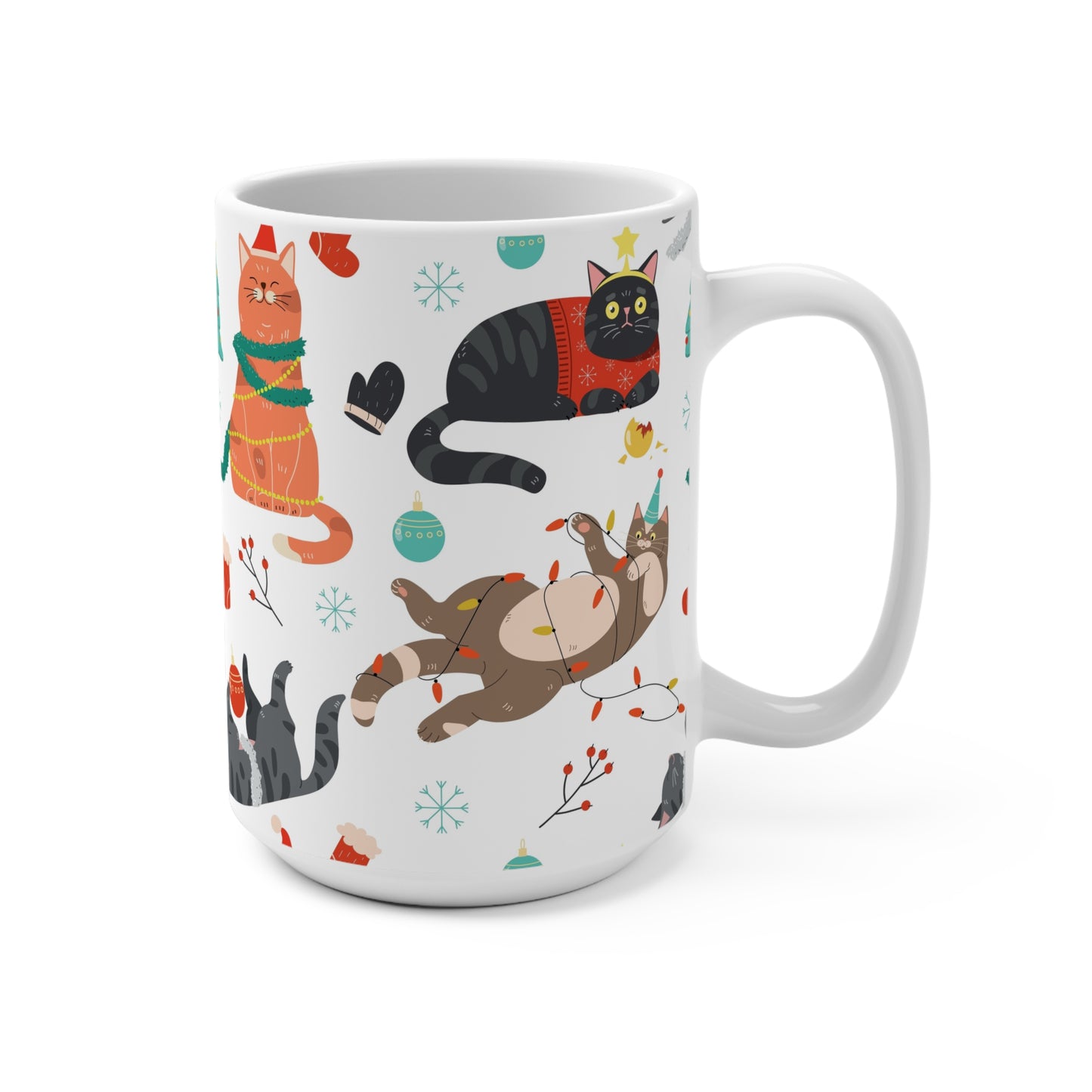 Holiday Cats 15oz Coffee Mug — Cute Christmas Cat Pattern
