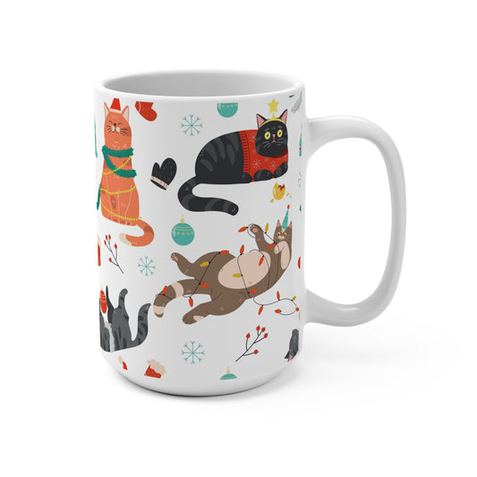 Holiday Cats 15oz Coffee Mug — Cute Christmas Cat Pattern