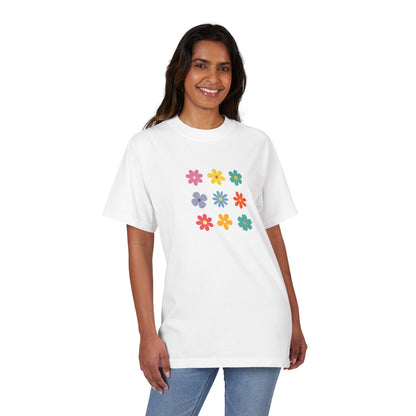 Floral Grid Tee — Colorful Retro Flowers Graphic T-Shirt