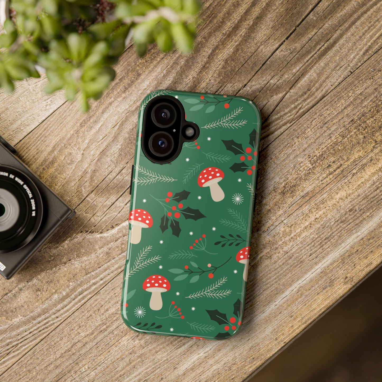 Festive Mushroom Phone Case, Colorful Holiday Case, Christmas Gift, Winter Vibes, Eco-Friendly Phone Cover