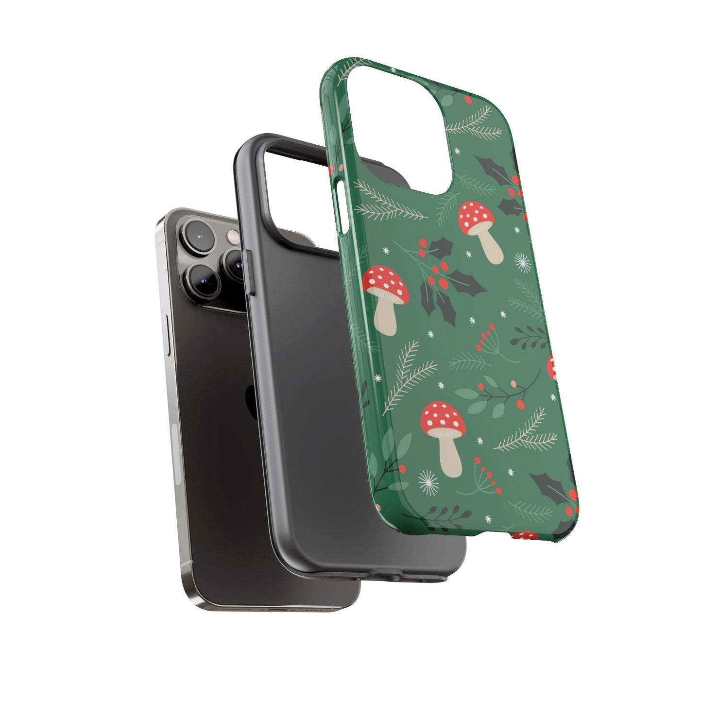 Festive Mushroom Phone Case, Colorful Holiday Case, Christmas Gift, Winter Vibes, Eco-Friendly Phone Cover