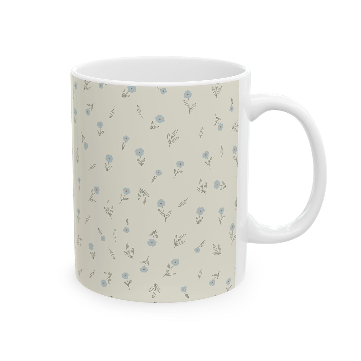 Floral Ditsy Ceramic Mug — Neutral Blue Mini Flower Pattern (11oz & 15oz)
