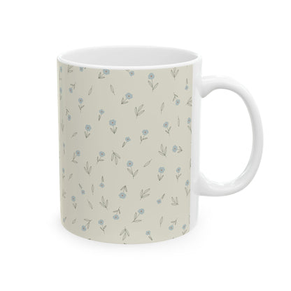 Floral Ditsy Ceramic Mug — Neutral Blue Mini Flower Pattern (11oz & 15oz)
