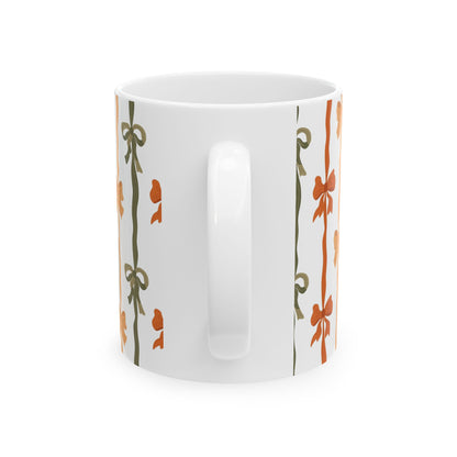 Charming Bow Pattern Ceramic Mug, Gifts for Her, Birthday Gift, Cozy Home Decor, Holiday Mug, Kitchen Essentials