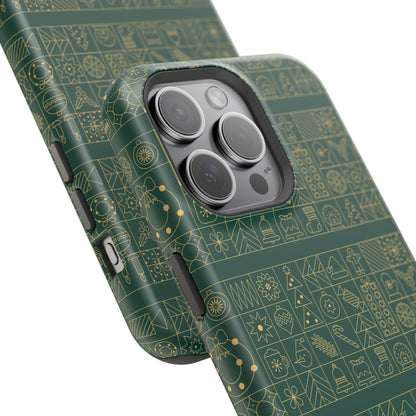 Magnetic Impact-Resistant Phone Case — Dark Green Geometric Pattern