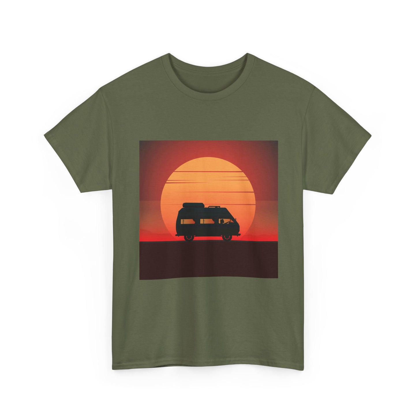 Retro Sunset Adventure Unisex Heavy Cotton Tee, Vintage Car T-Shirt, Sunset Vibe Shirt, Summer Casual Wear, Road Trip Gift, Outdoor [...] - MaisonThreadory