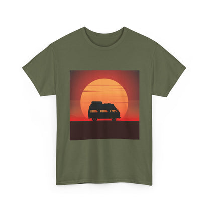 Retro Sunset Adventure Unisex Heavy Cotton Tee, Vintage Car T-Shirt, Sunset Vibe Shirt, Summer Casual Wear, Road Trip Gift, Outdoor [...] - MaisonThreadory