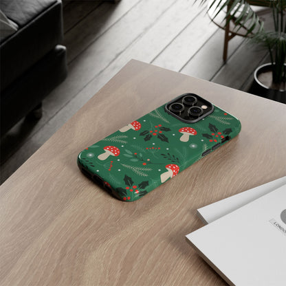 Festive Mushroom Phone Case, Colorful Holiday Case, Christmas Gift, Winter Vibes, Eco-Friendly Phone Cover
