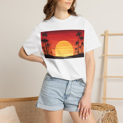 Sunset Palm Beach T-Shirt — Retro Tropical Sunset Graphic