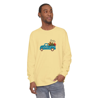 Hello Fall Long Sleeve T-Shirt, Unisex Seasonal Tee, Cozy Autumn Apparel, Thanksgiving Gift, Cute Outdoor Shirt - MaisonThreadory