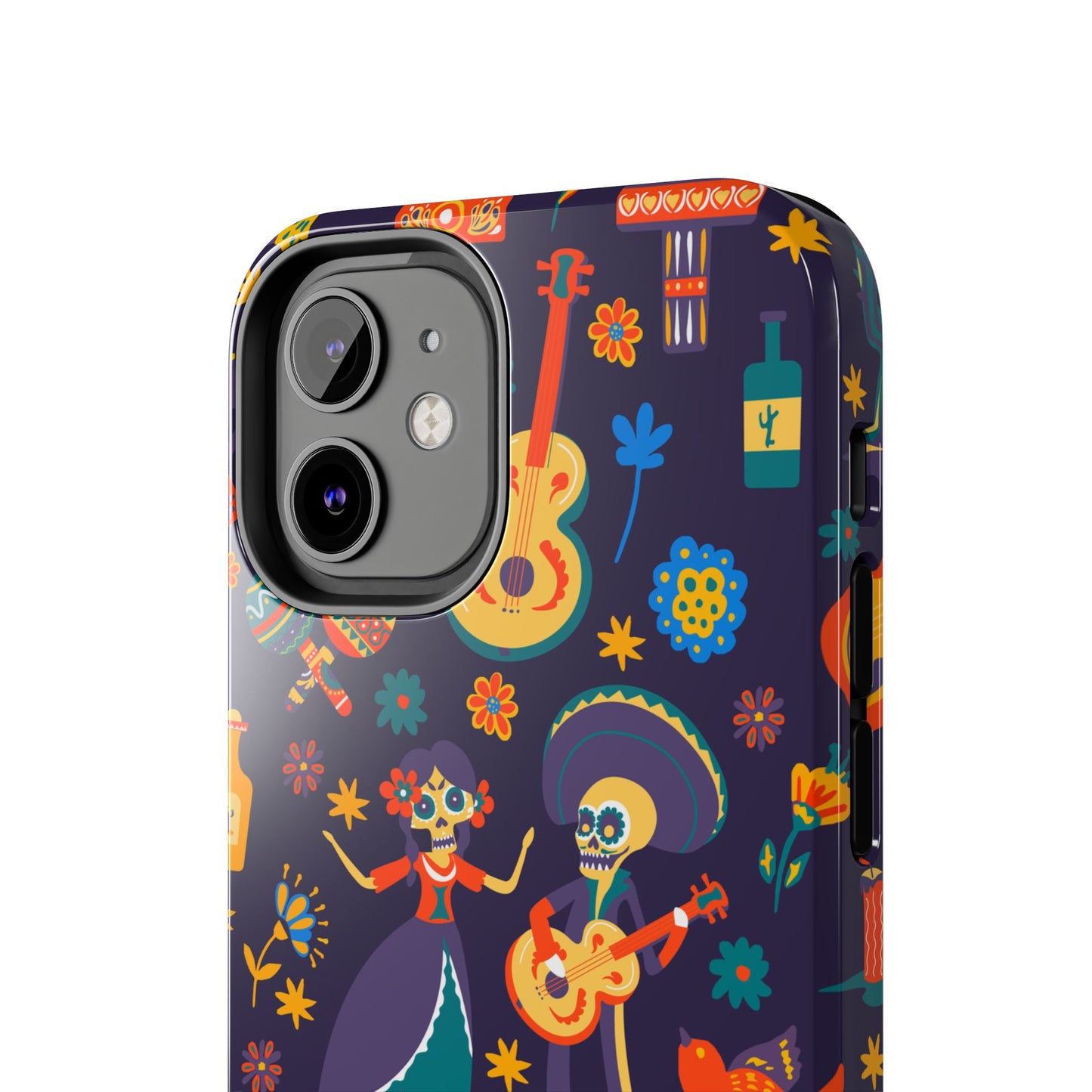 Colorful Dia de los Muertos Phone Case, Tough Case for Halloween, Gift for Music Lovers, Floral Phone Cover, Sugar Skull Art