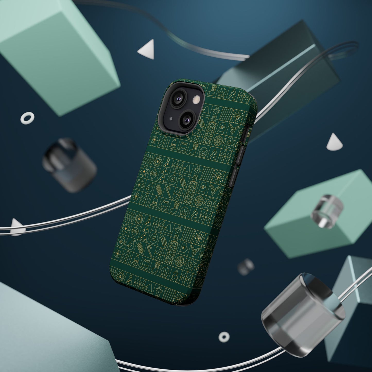 Magnetic Impact-Resistant Phone Case — Dark Green Geometric Pattern