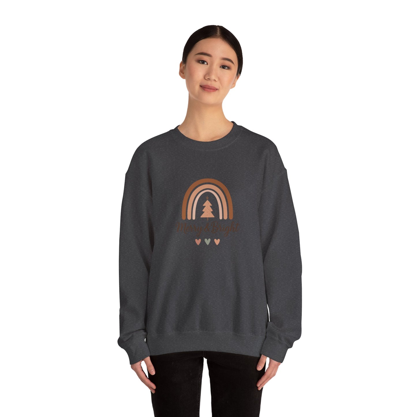 Merry & Bright Christmas Crewneck Sweatshirt — Neutral Rainbow Holiday Sweatshirt