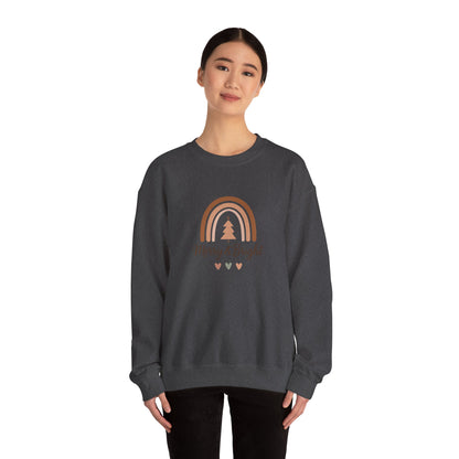 Merry & Bright Christmas Crewneck Sweatshirt — Neutral Rainbow Holiday Sweatshirt