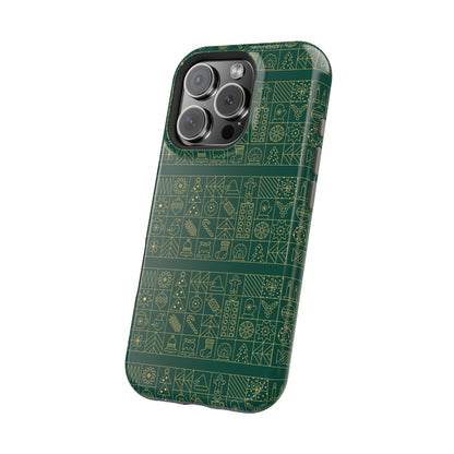 Magnetic Impact-Resistant Phone Case — Dark Green Geometric Pattern