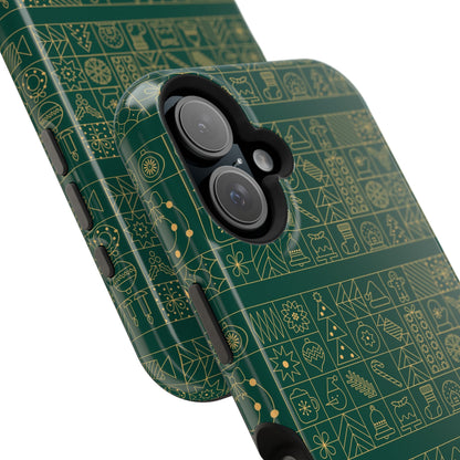 Magnetic Impact-Resistant Phone Case — Dark Green Geometric Pattern