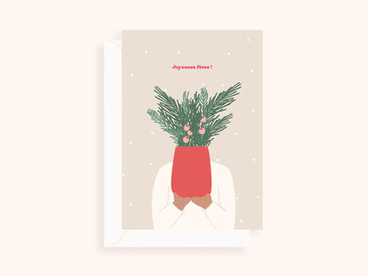 Coffret de 6 cartes de Noël pliées - Plante