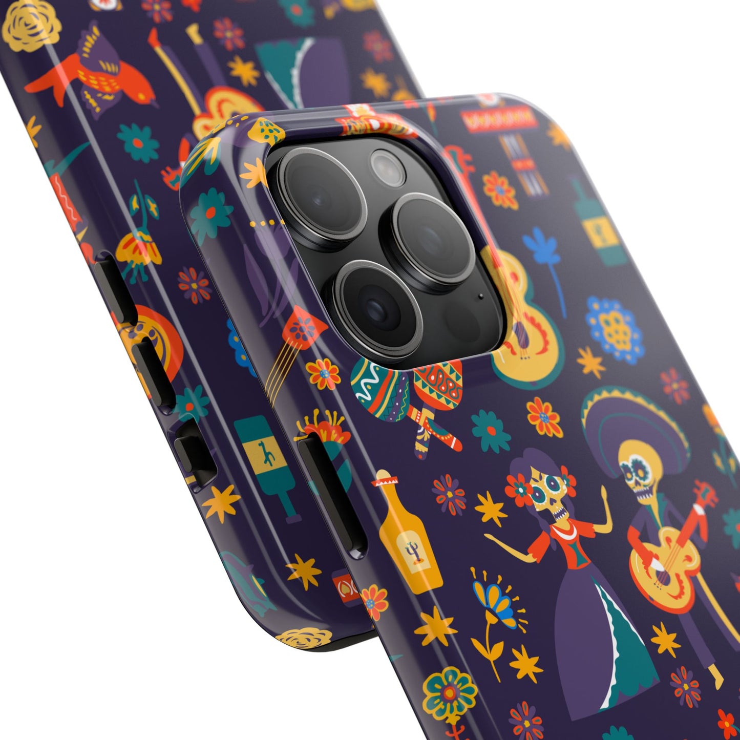 Colorful Dia de los Muertos Phone Case, Tough Case for Halloween, Gift for Music Lovers, Floral Phone Cover, Sugar Skull Art
