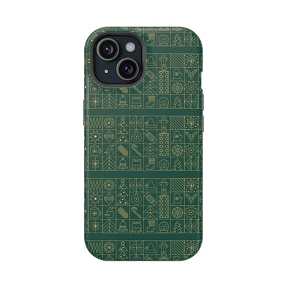 Magnetic Impact-Resistant Phone Case — Dark Green Geometric Pattern