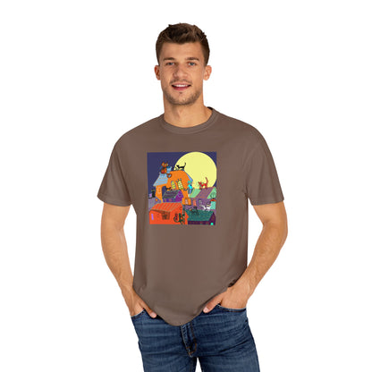 Moonlit Canine Adventure T-Shirt, Unisex Dog Lover Tee, Garment-Dyed Graphic Top, Pet-Themed Gift, Casual Wear