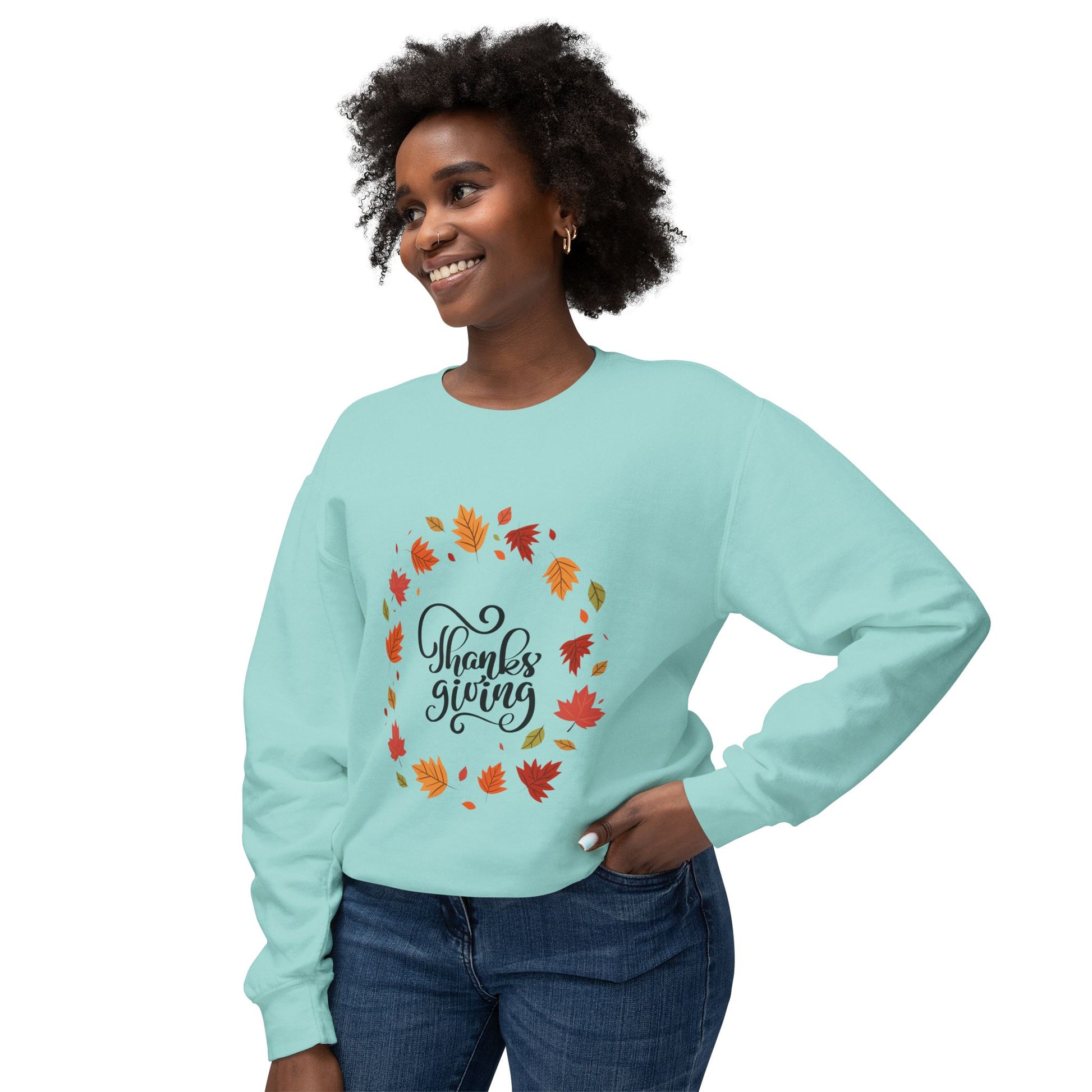 Thanksgiving Lightweight Crewneck Sweatshirt, Cozy Fall Apparel, Autumn Fashion, Gift for Her, Seasonal Style - MaisonThreadory