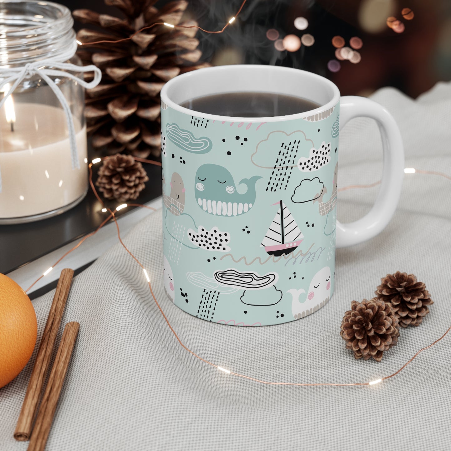 Whimsical Whale Mug, Cute Coffee Cup, Nautical Gift, Ocean Lover's Drinkware, Kid-Friendly Mug, Mother's Day Present