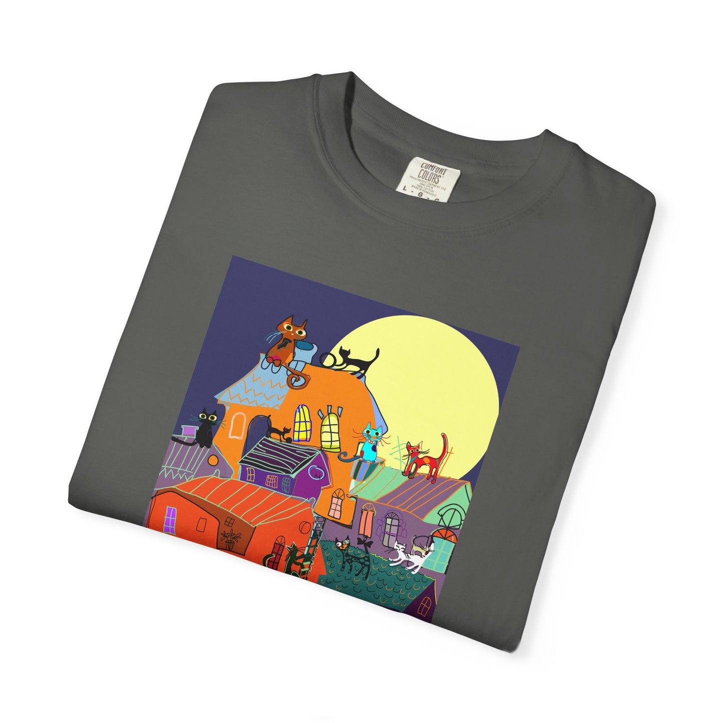 Moonlit Canine Adventure T-Shirt, Unisex Dog Lover Tee, Garment-Dyed Graphic Top, Pet-Themed Gift, Casual Wear
