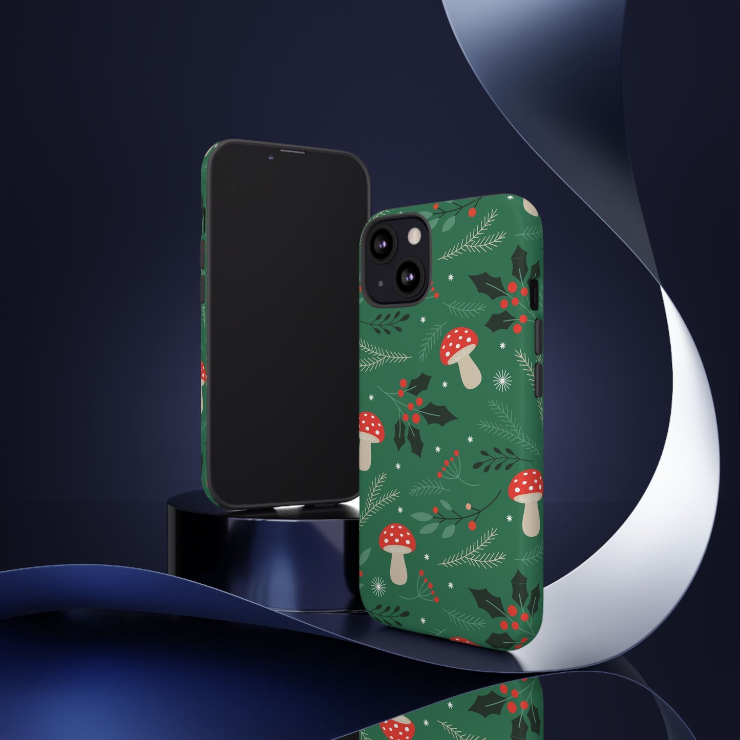 Festive Mushroom Phone Case, Colorful Holiday Case, Christmas Gift, Winter Vibes, Eco-Friendly Phone Cover