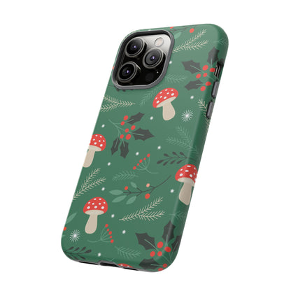 Festive Mushroom Phone Case, Colorful Holiday Case, Christmas Gift, Winter Vibes, Eco-Friendly Phone Cover