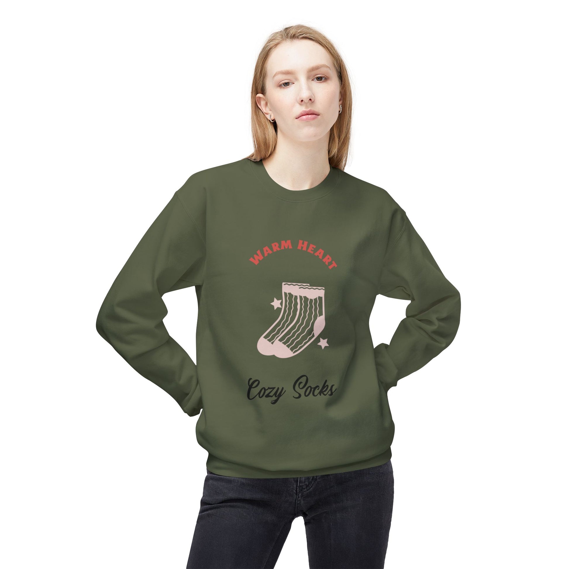 Warm Heart Cozy Socks Sweatshirt | Unisex Fleece Crewneck for Gift, Comfort Wear, Cozy Apparel, Holiday Wardrobe, Lounge Wear - MaisonThreadory