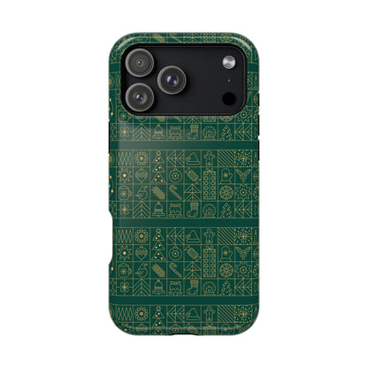 Magnetic Impact-Resistant Phone Case — Dark Green Geometric Pattern