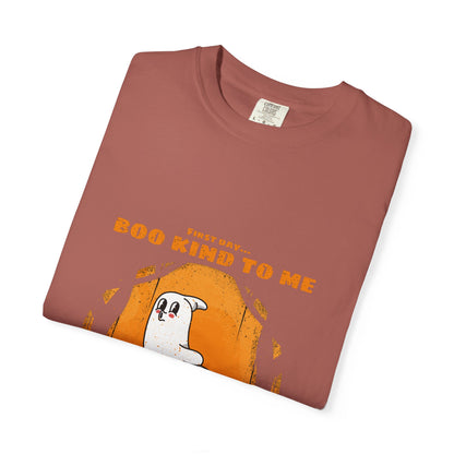 Playful Message T-Shirt: Boo Kind To Me, Funny Graphic Tee, Unisex Cotton Top, Casual Wear, Gift for Friends - MaisonThreadory