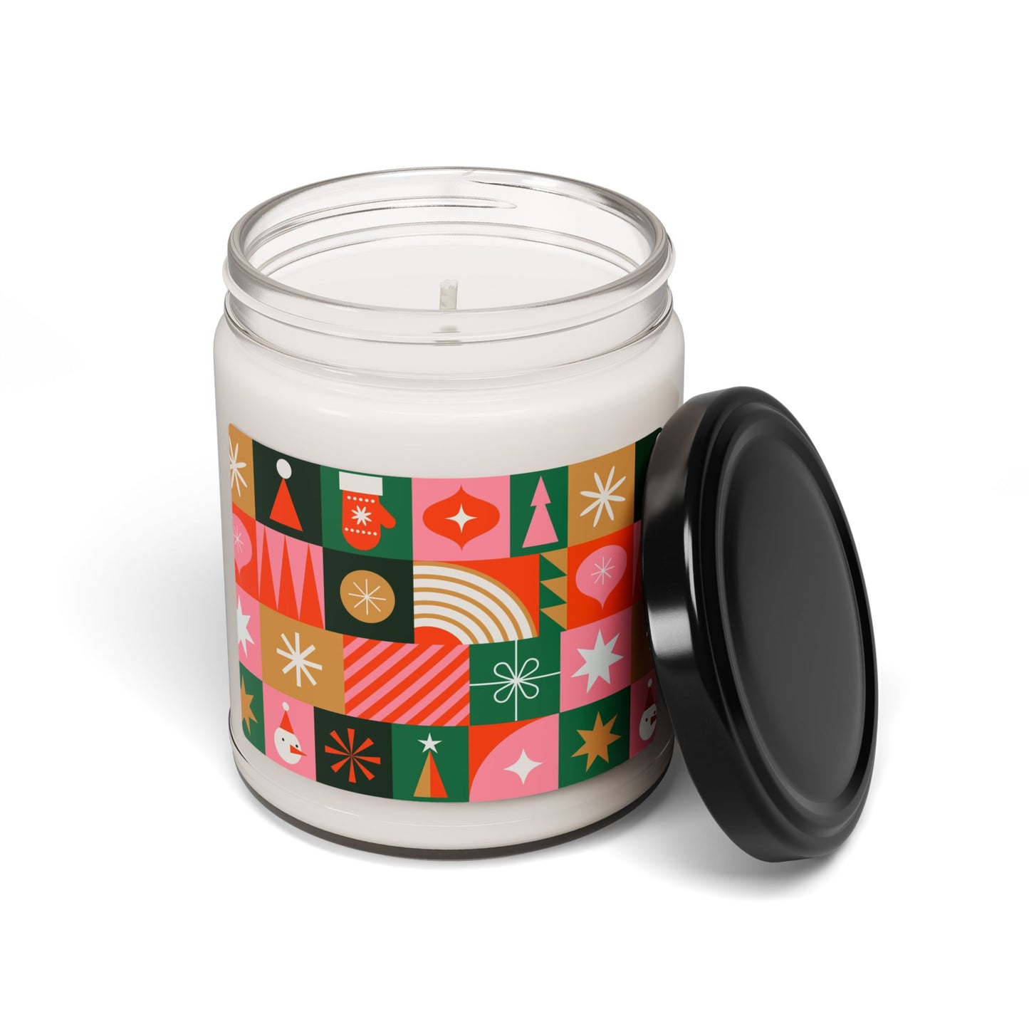9oz Scented Soy Candle — Warm Spiced Holiday Stars (Red Pattern)