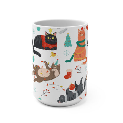 Holiday Cats 15oz Coffee Mug — Cute Christmas Cat Pattern