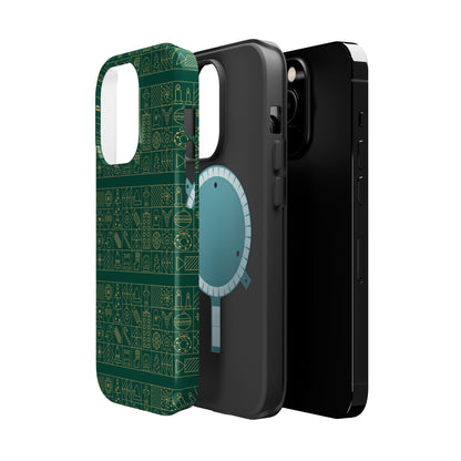 Magnetic Impact-Resistant Phone Case — Dark Green Geometric Pattern