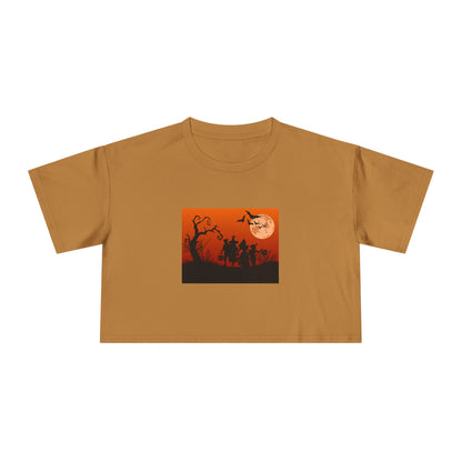 Spooky Autumn Women's Crop Tee, Halloween Shirt, Casual Fall Top, Trendy Graphic Tee, Seasonal Fashion, Gift for Her