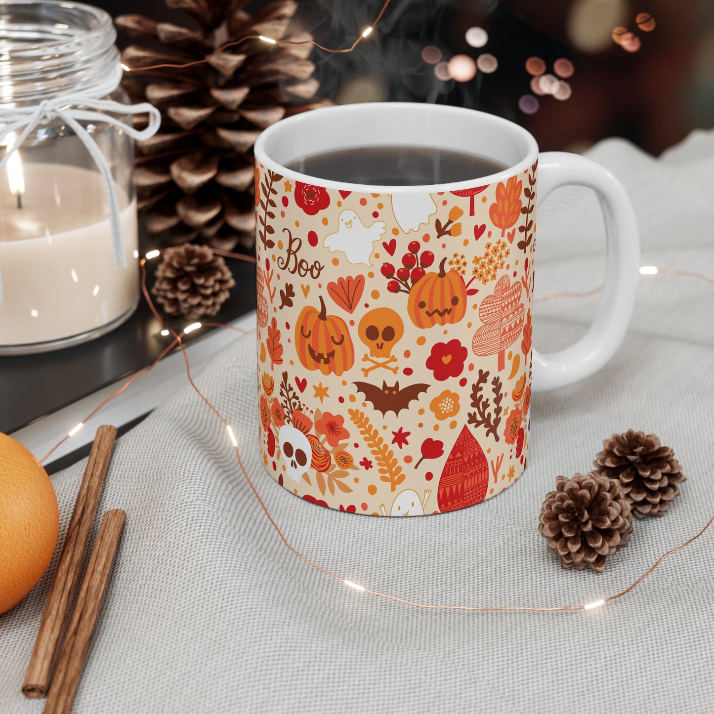 Autumn Pumpkin Floral Mug - Cozy Fall Drinkware for Halloween, Thanksgiving, Gift for Friends & Family, Seasonal Coffee Cup