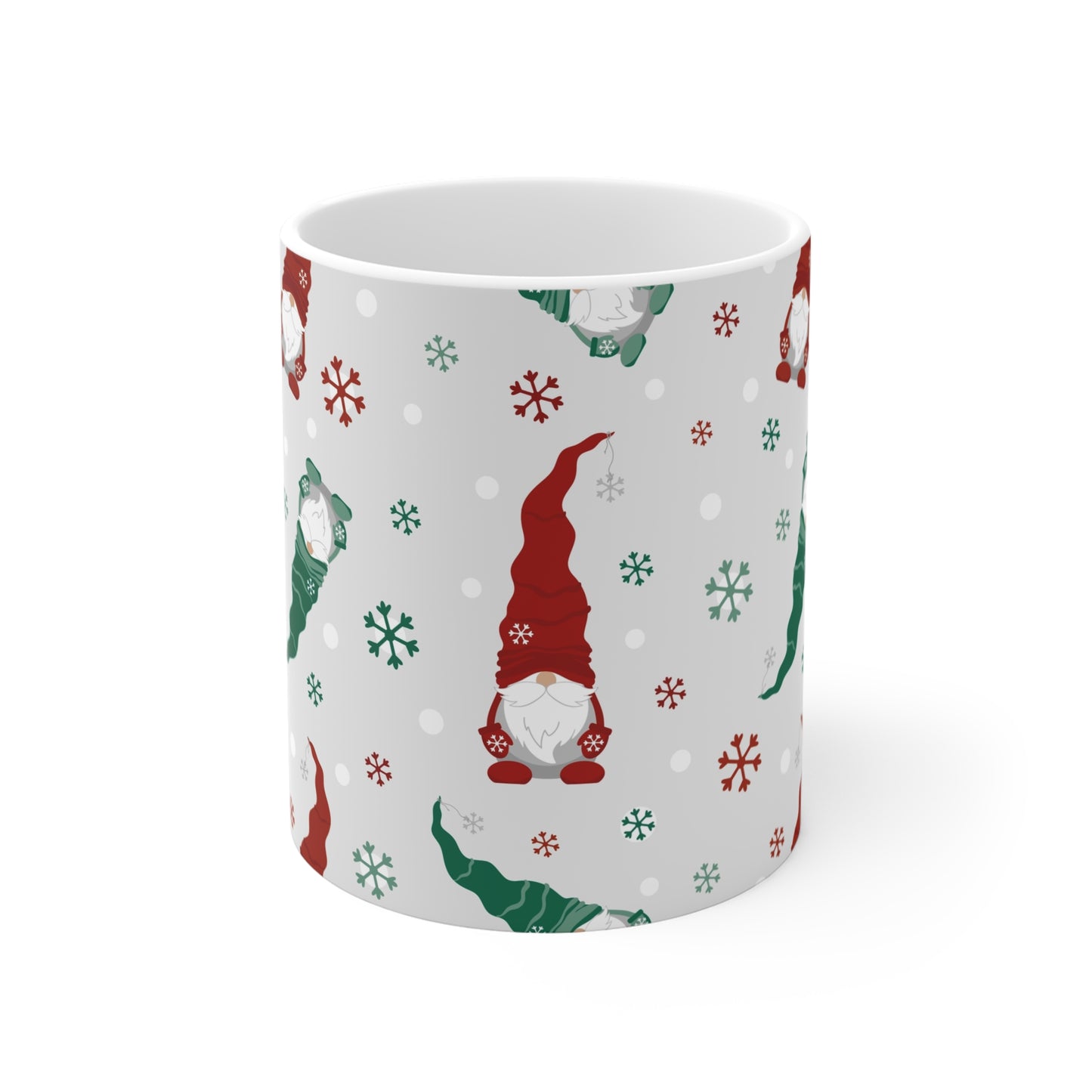 Gnome Pattern Holiday Mug, Christmas Coffee Cup, Winter Decor, Gift for Gnome Lovers, Cute Holiday Mug, Festive Drinkware - MaisonThreadory