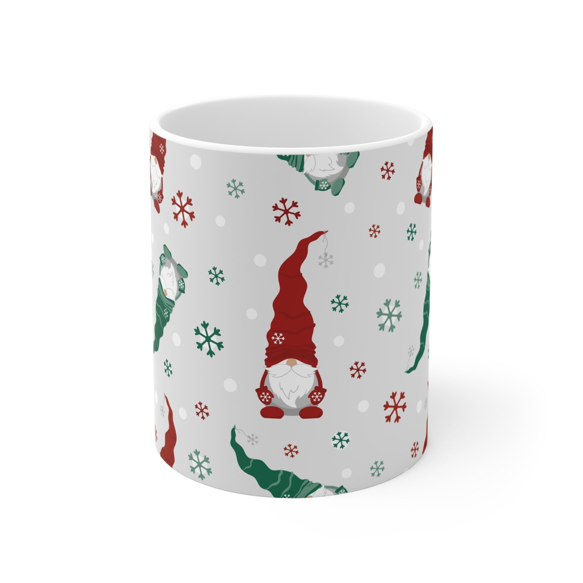 Gnome Pattern Holiday Mug, Christmas Coffee Cup, Winter Decor, Gift for Gnome Lovers, Cute Holiday Mug, Festive Drinkware - MaisonThreadory