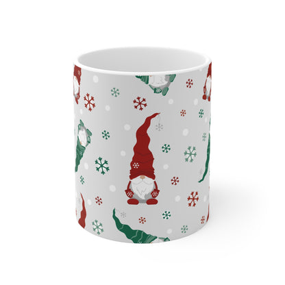 Gnome Pattern Holiday Mug, Christmas Coffee Cup, Winter Decor, Gift for Gnome Lovers, Cute Holiday Mug, Festive Drinkware - MaisonThreadory