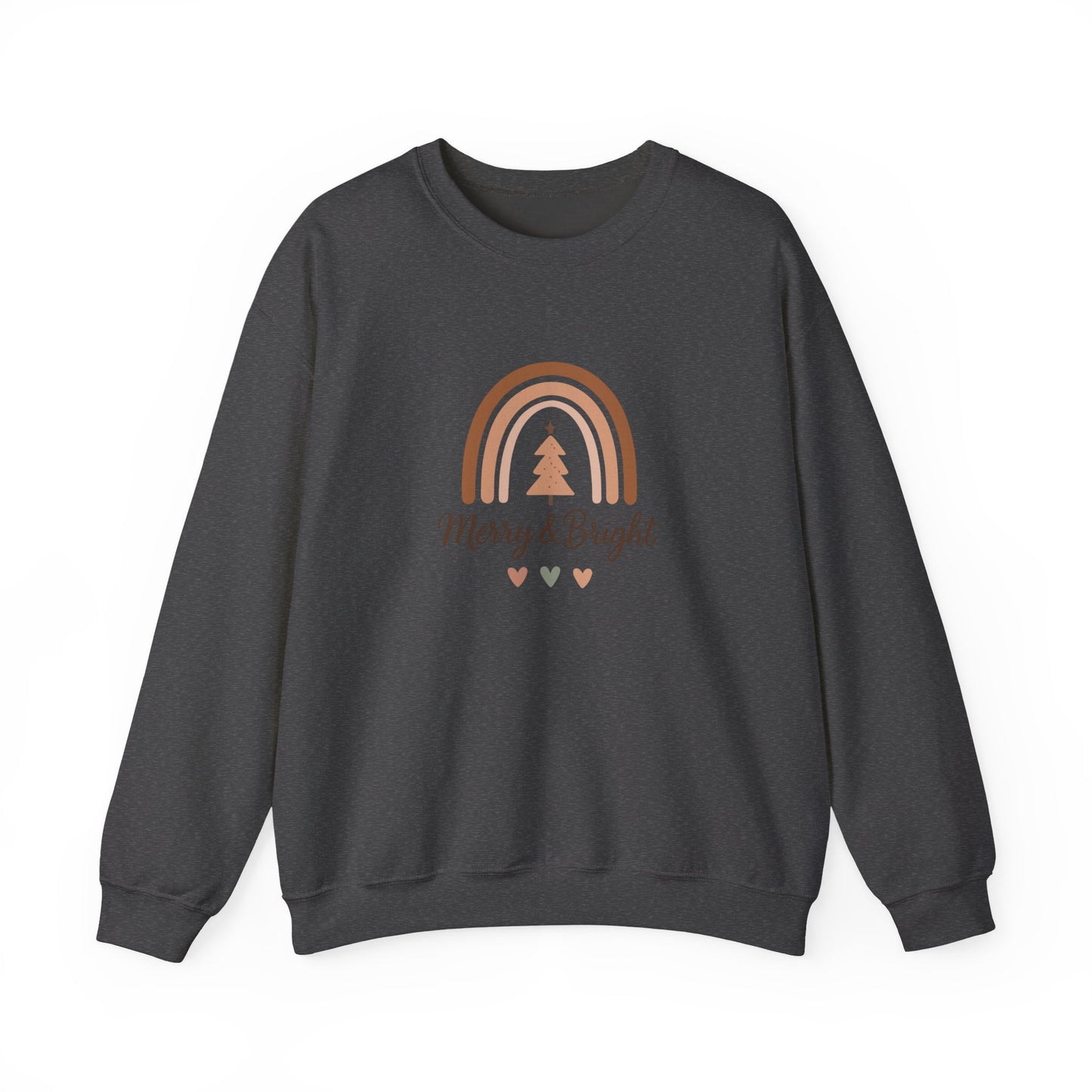 Merry & Bright Christmas Crewneck Sweatshirt — Neutral Rainbow Holiday Sweatshirt