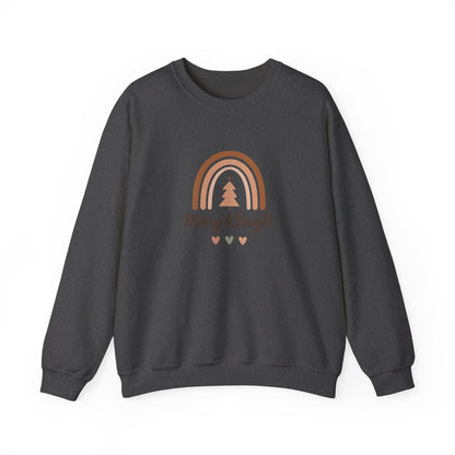 Merry & Bright Christmas Crewneck Sweatshirt — Neutral Rainbow Holiday Sweatshirt