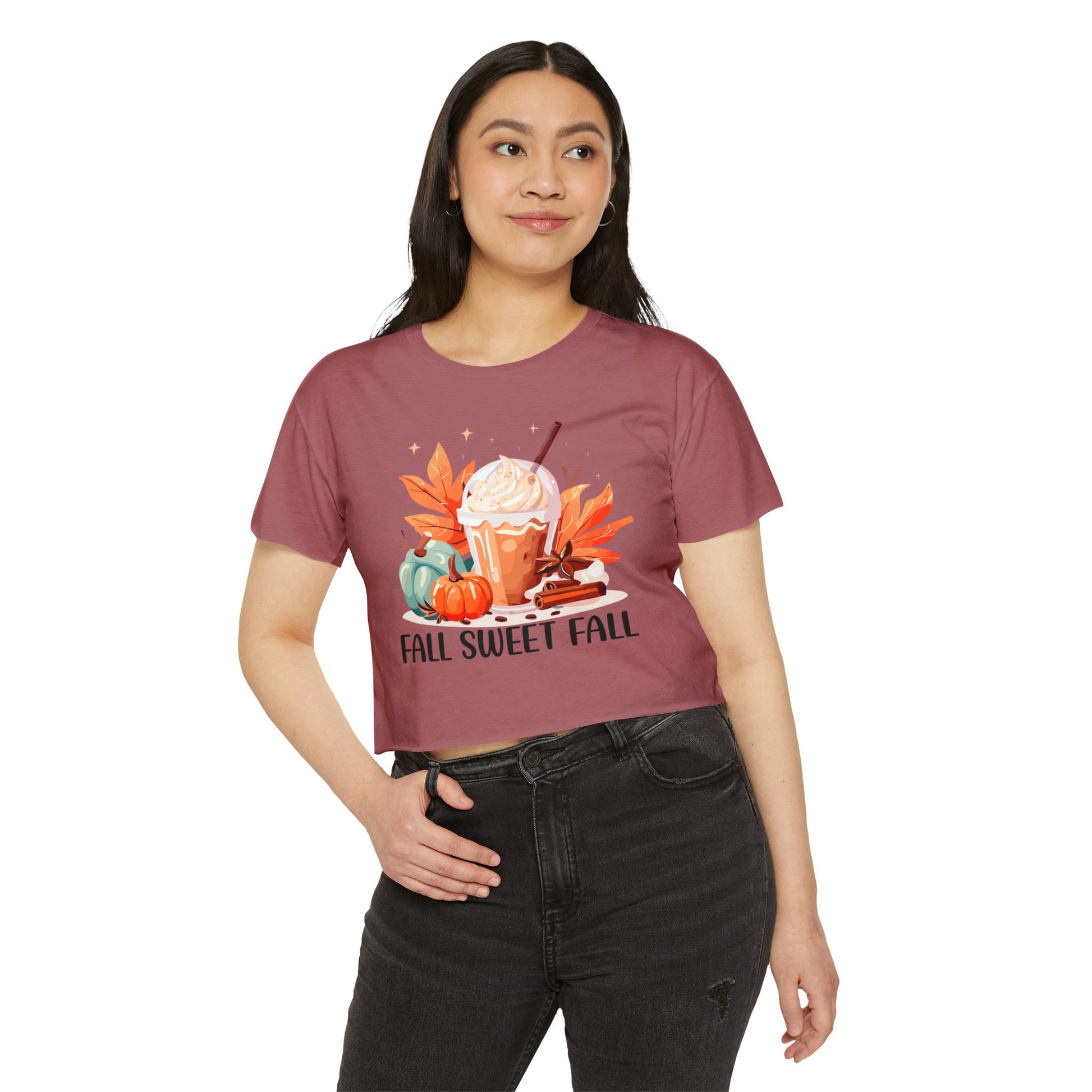 Fall Sweet Fall Crop Top for Women, Autumn T-Shirt, Thanksgiving Outfit, Festival Apparel, Casual Wear - MaisonThreadory