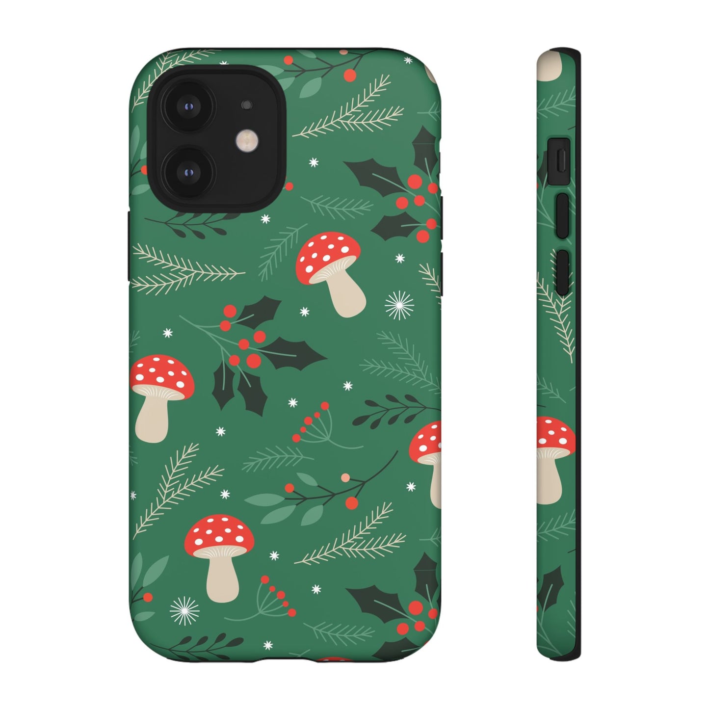 Festive Mushroom Phone Case, Colorful Holiday Case, Christmas Gift, Winter Vibes, Eco-Friendly Phone Cover