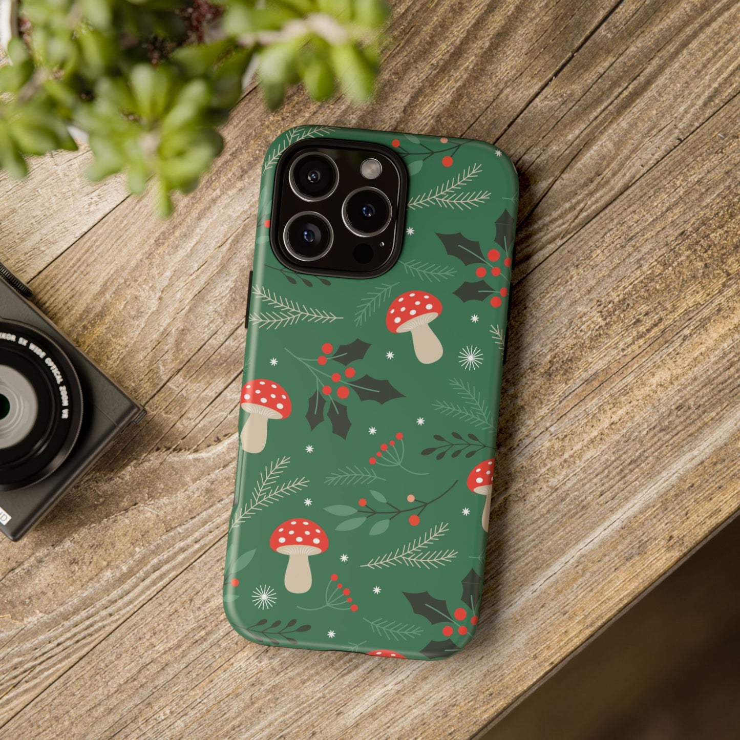 Festive Mushroom Phone Case, Colorful Holiday Case, Christmas Gift, Winter Vibes, Eco-Friendly Phone Cover