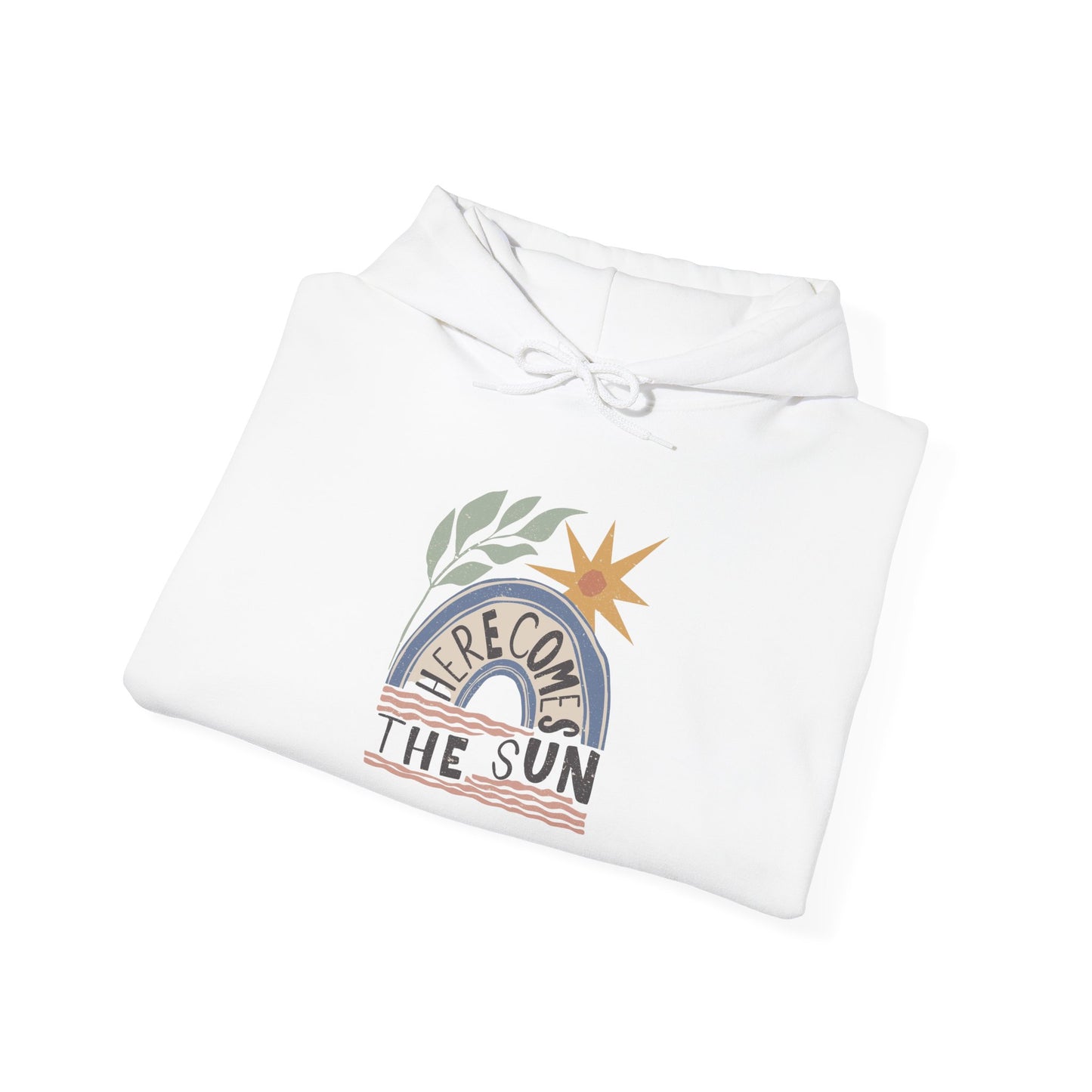 Retro Sunrise Hoodie — "Fire Comes From The Sun" Cozy Sun Graphic Sweatshirt